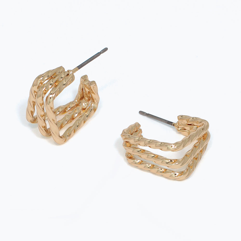 Braided Gold Square Earrings