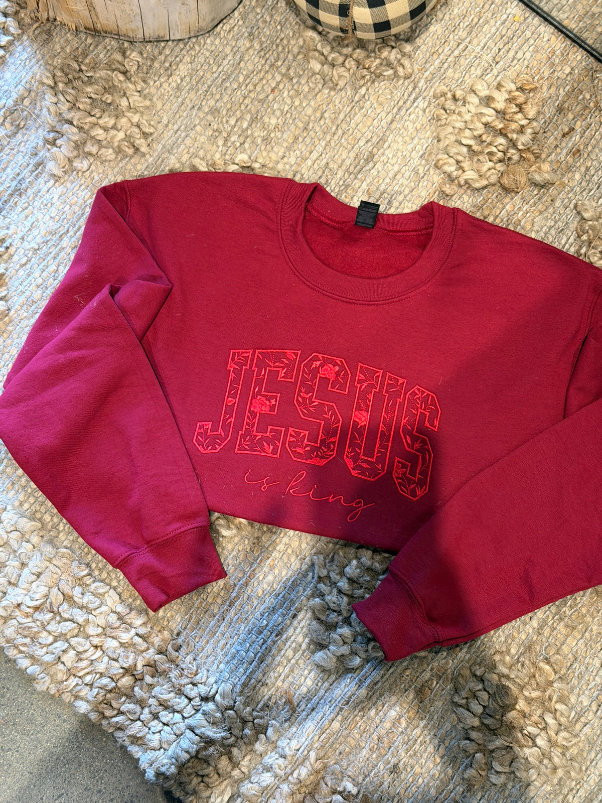Jesus Is King Embroidered Crewneck Sweatshirt