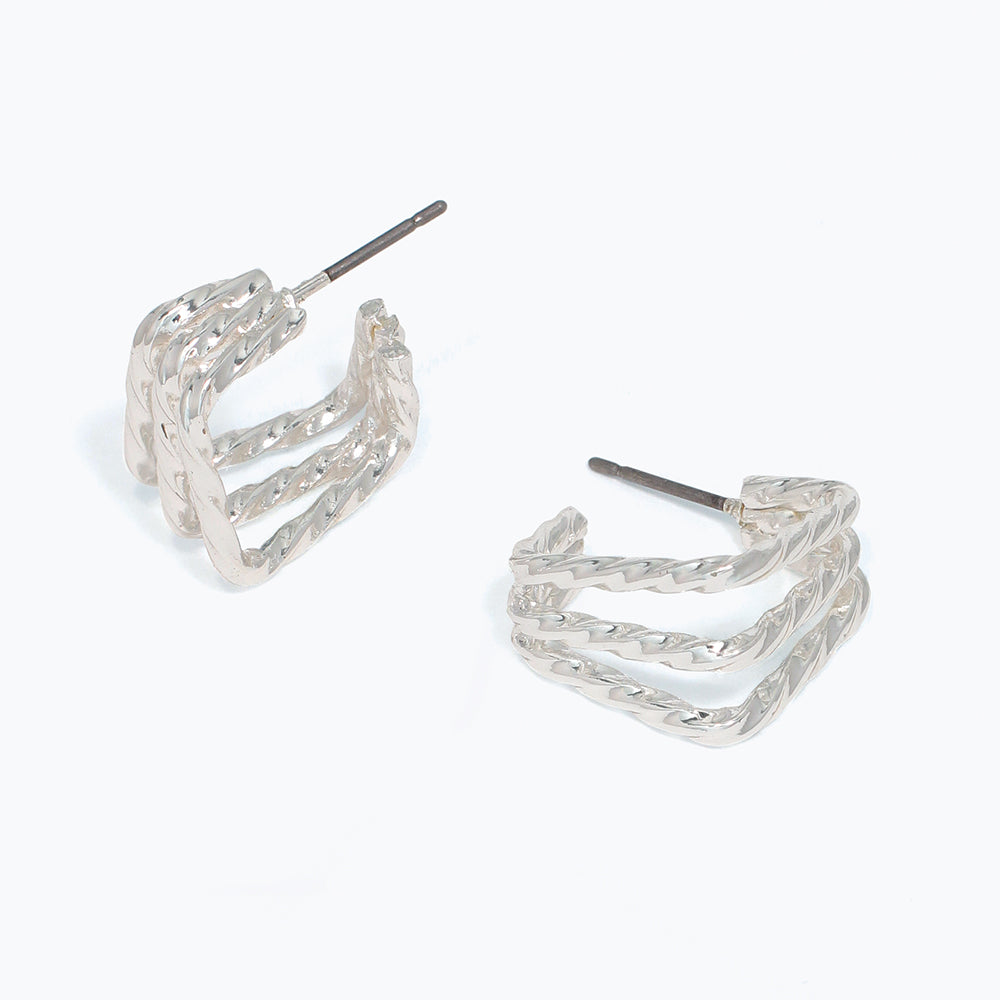Braided Silver Square Earrings