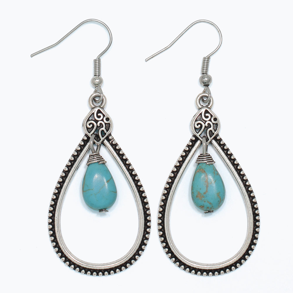Antiqued Teardrop Turquoise Earrings