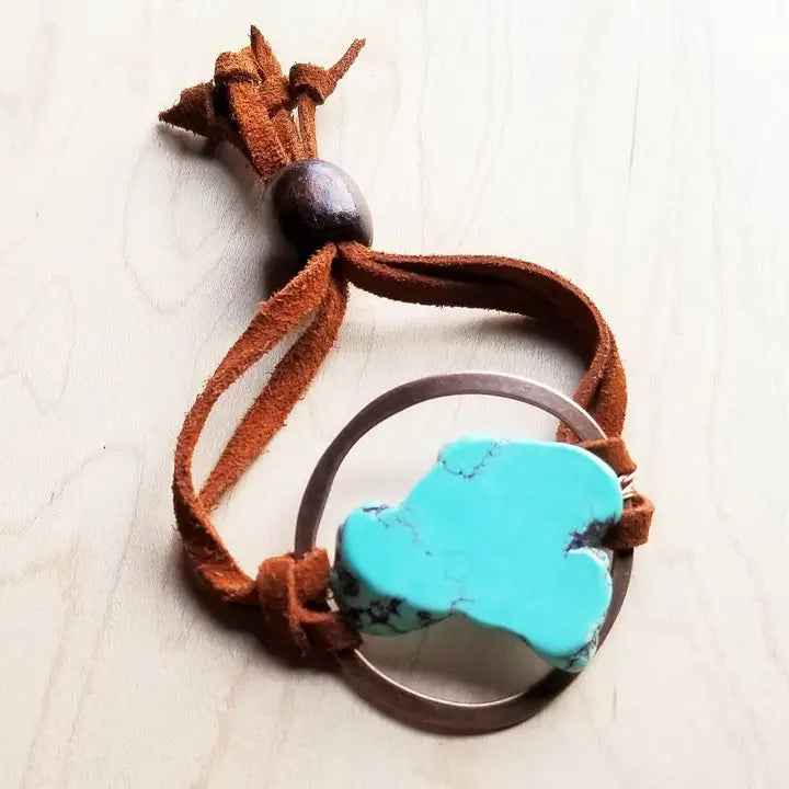 Turquoise Bracelet w/ Stone Slab &amp; Adjustable Ties